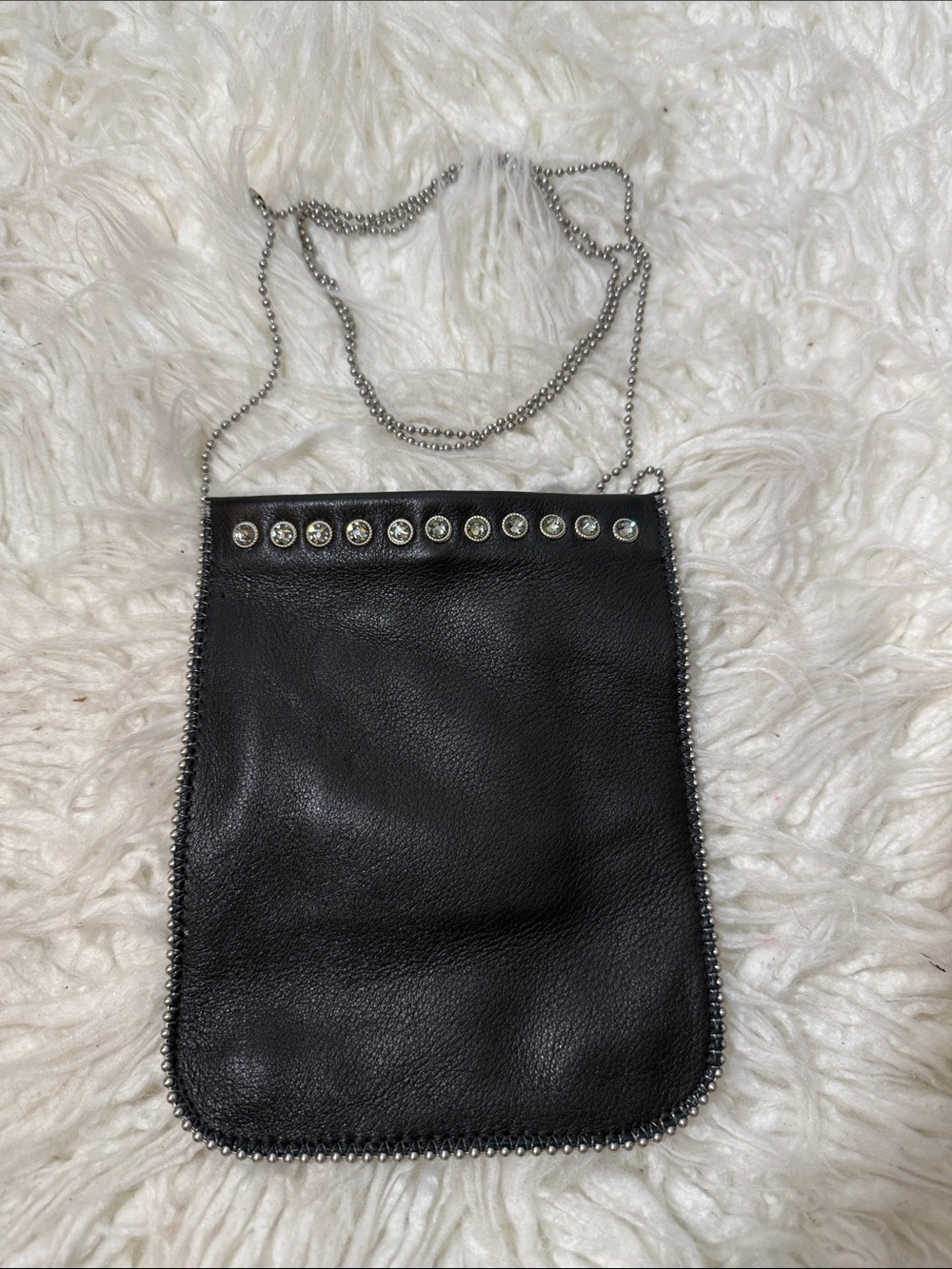 Leatherock Alana Cell Pouch Black Stud-Trim Leather Crossbody Bag